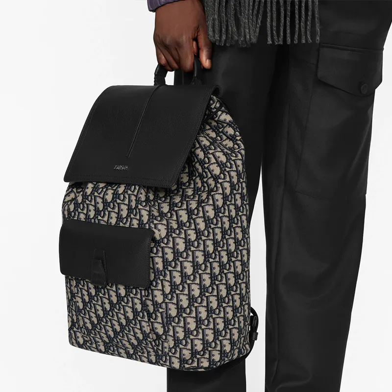 DIOR D-Motion Grained Calfskin Backpack Regular Men's Beige/Black-6