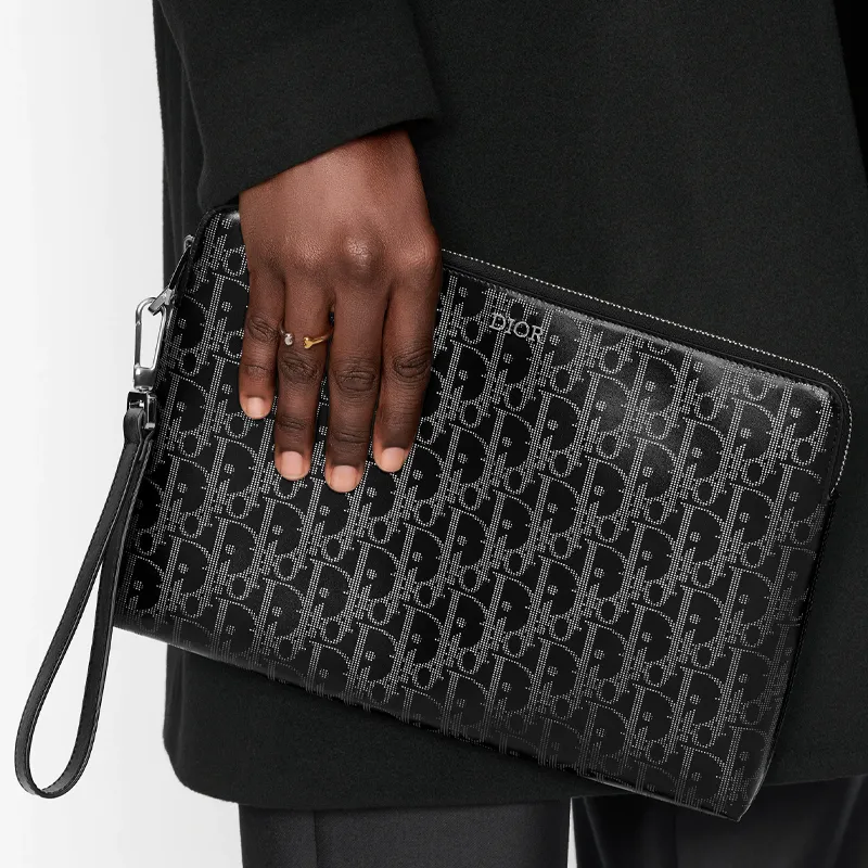 DIOR Leather Clutch Regular Men's Black-4
