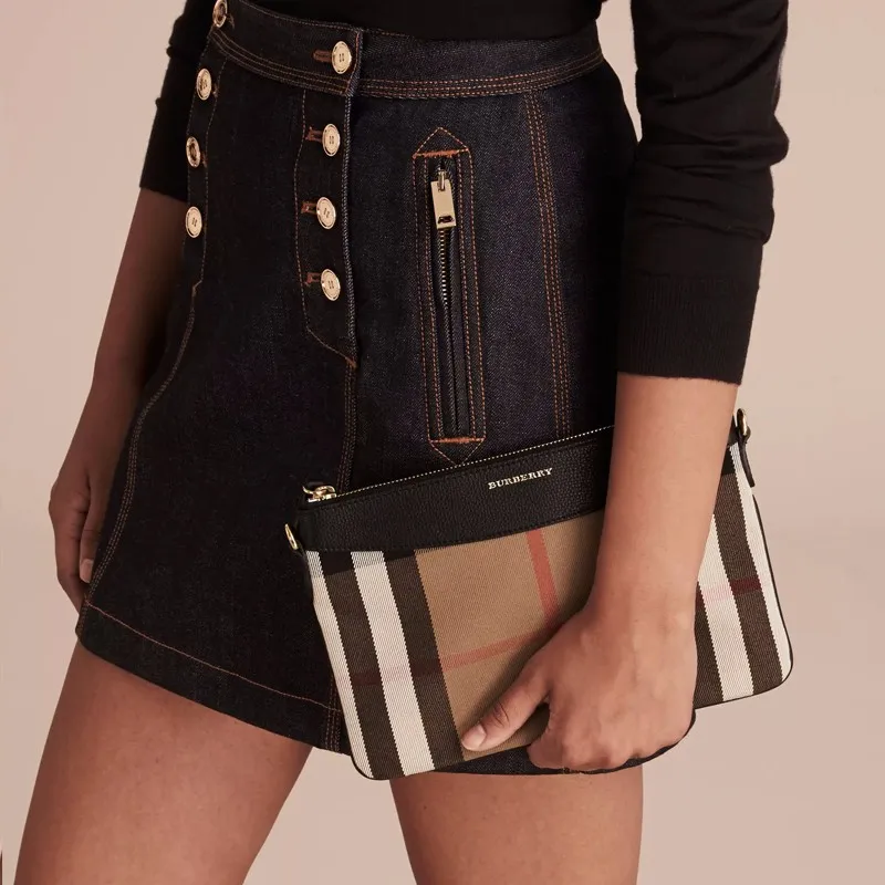 Burberry Vintage Fabric With Leather Clutch, Shoulder Bag, Crossbody Bag Regular Women's Black-3
