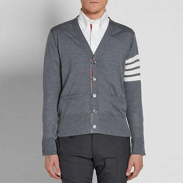 THOM BROWNE 4-Bar Striped V-Neck Cardigan-1