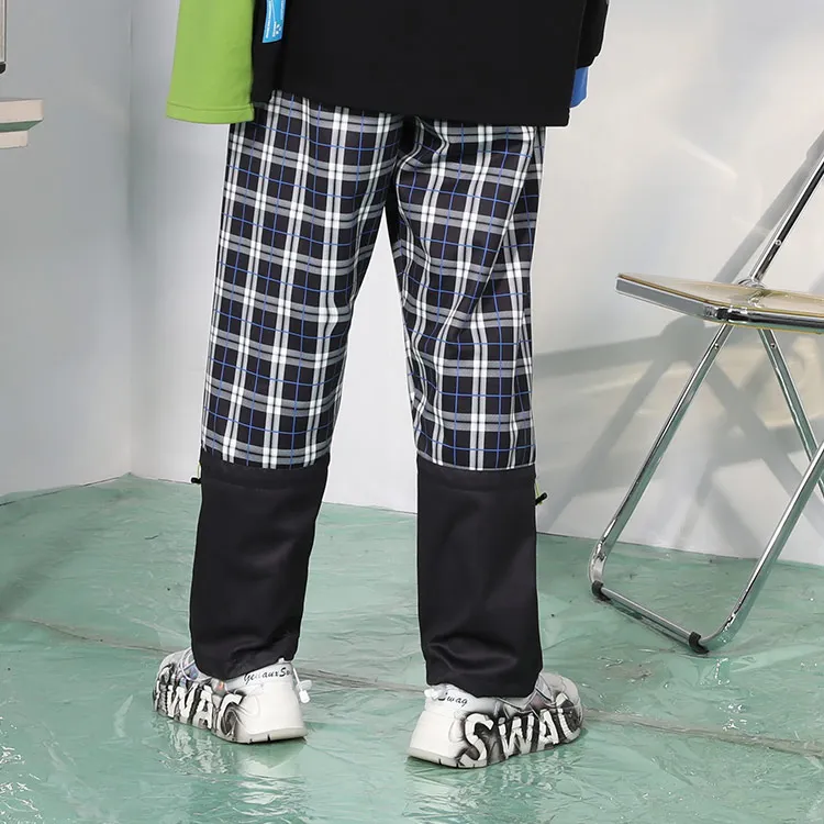 GENANX Casual Pants Unisex Black White Plaid-4