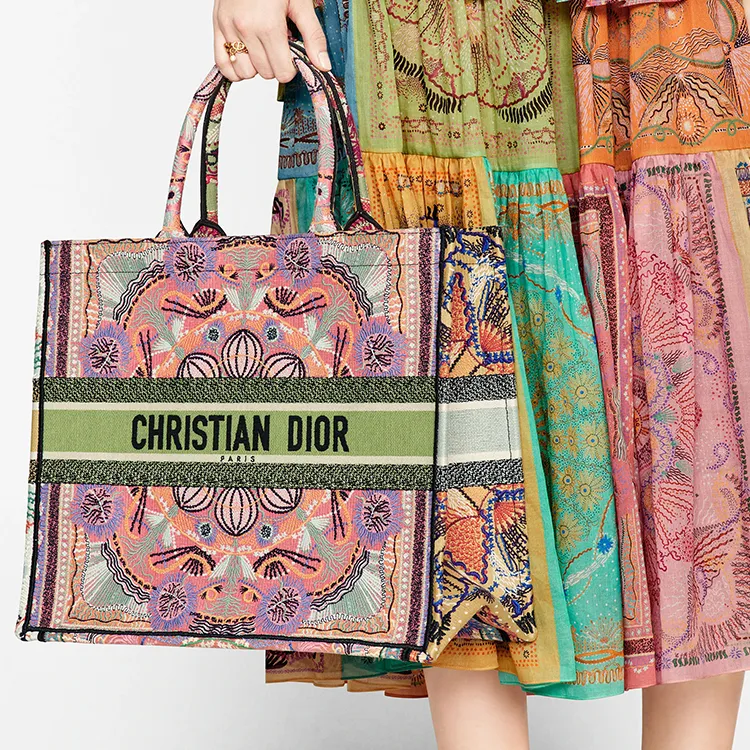 DIOR BookTote Embroidery Tote Bag, Shopping Bag, Handbag Women's Multicolor-4