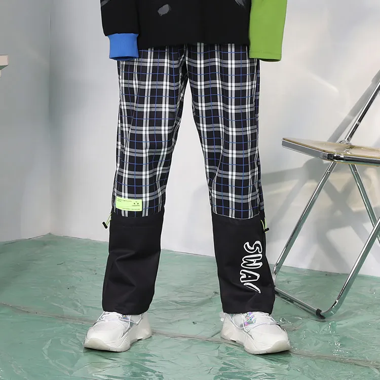GENANX Casual Pants Unisex Black White Plaid-2