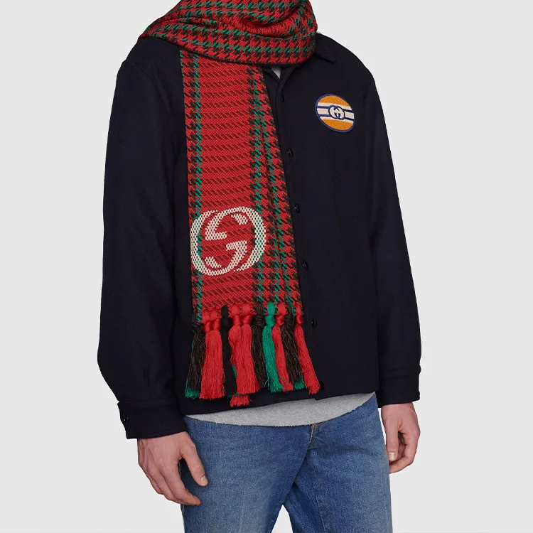 GUCCI Knit Scarves Women's Red Green, Red-2
