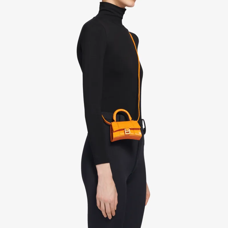Balenciaga Women's Mini Hourglass Leather Shoulder Bag Orange-6