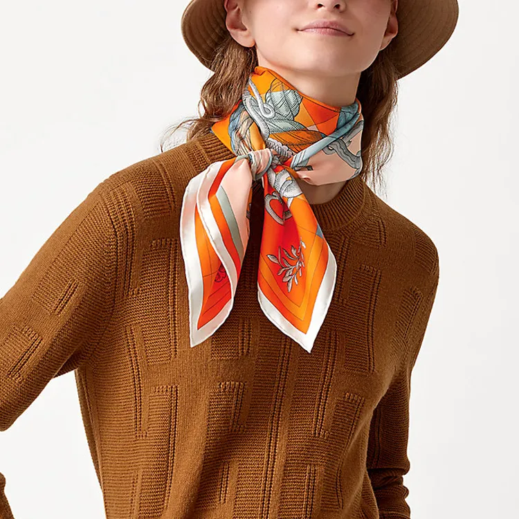 HERMES Silk Scarves Women's Orange-2