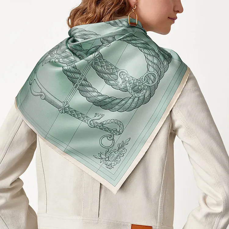HERMES Della Cavalleria Silk Scarves Women's Green-3