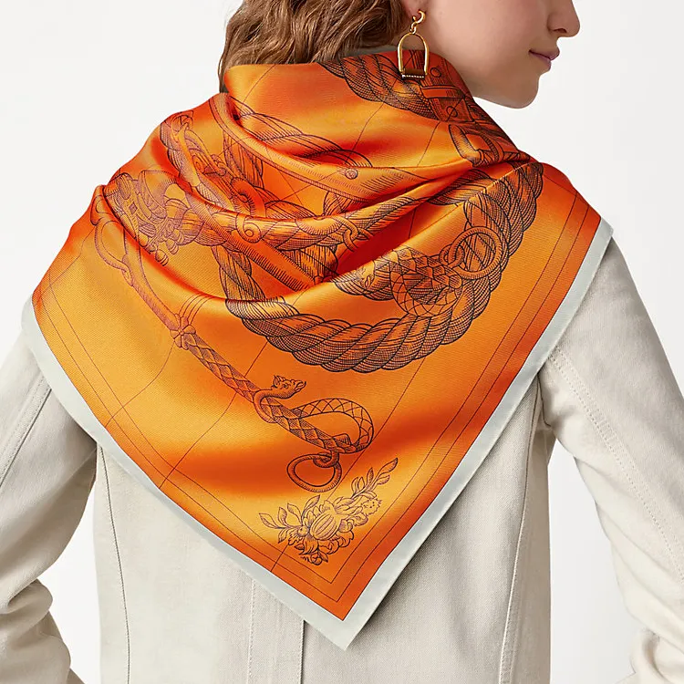 HERMES Silk Scarves Women's Orange-4