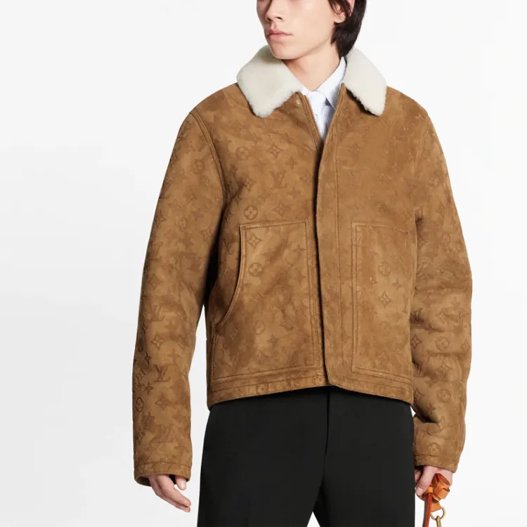 LOUIS VUITTON Leather Jacket Men's Brown-4