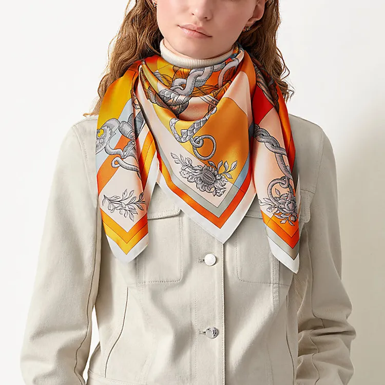 HERMES Silk Scarves Women's Orange-3