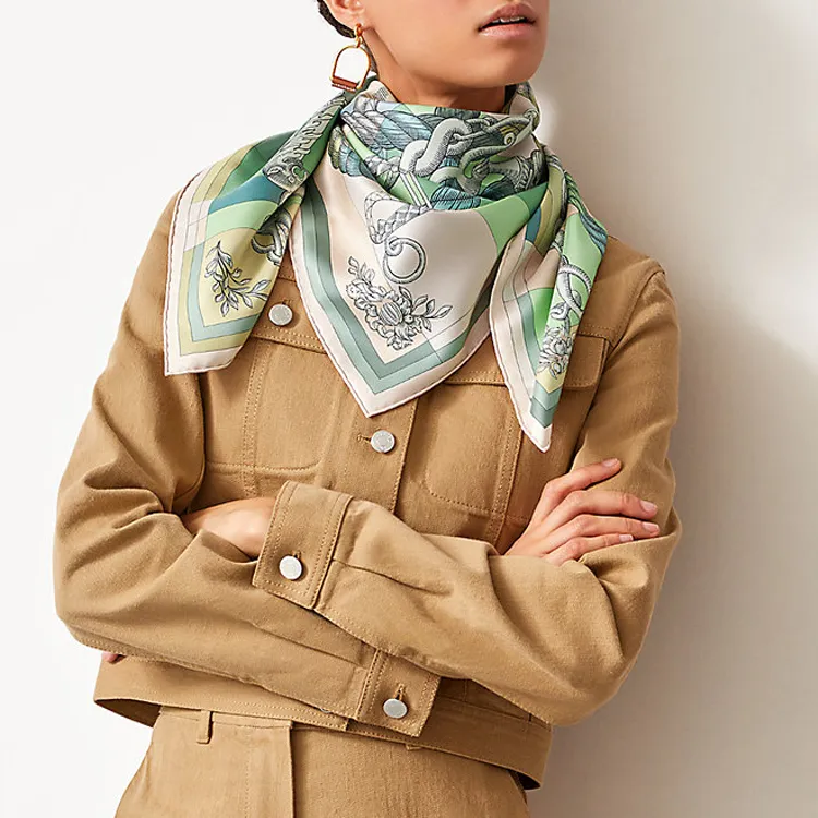 HERMES Della Cavalleria Silk Scarves Women's Green-2
