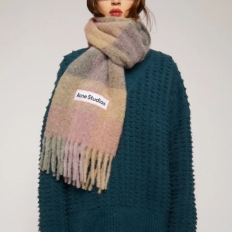 Acne Studios Logo Patch Checked Scarf-2