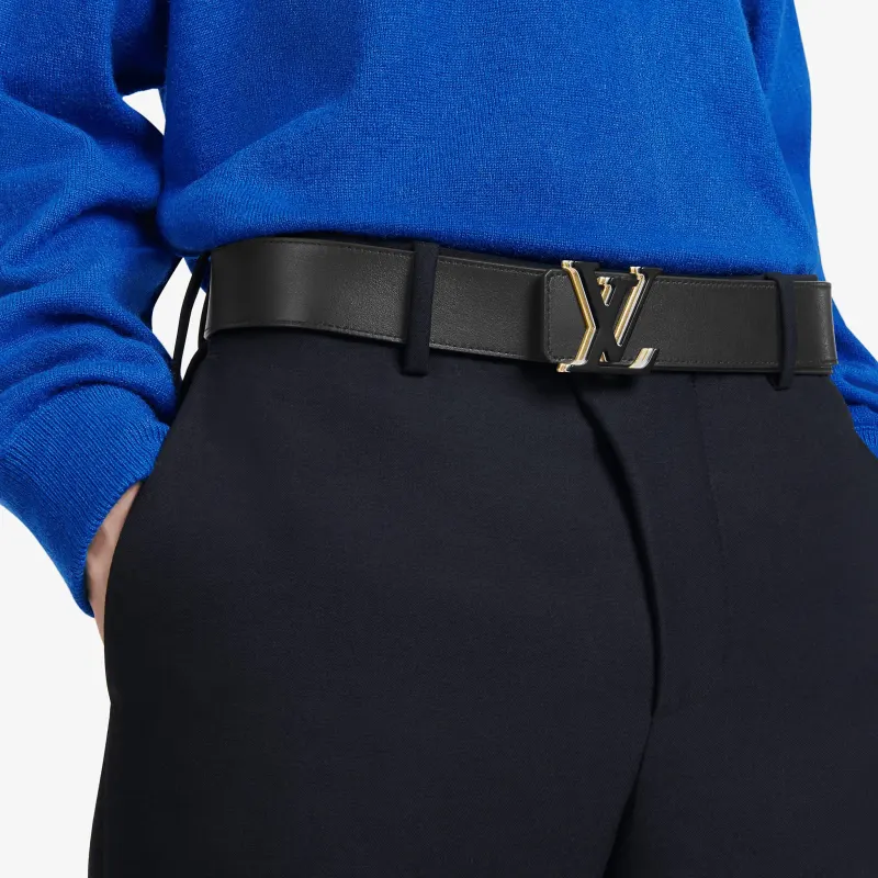 LOUIS VUITTON Cow Leather Leather Belts Men's Black Width: 4cm-3