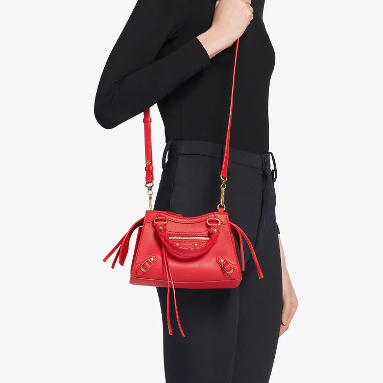 Balenciaga Cow Leather Handbag Shoulder Bags Mini Women's Red-5