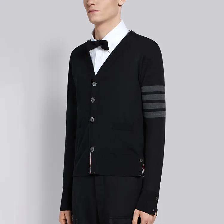 THOM BROWNE 4 Bar V Neck Cardigan-4
