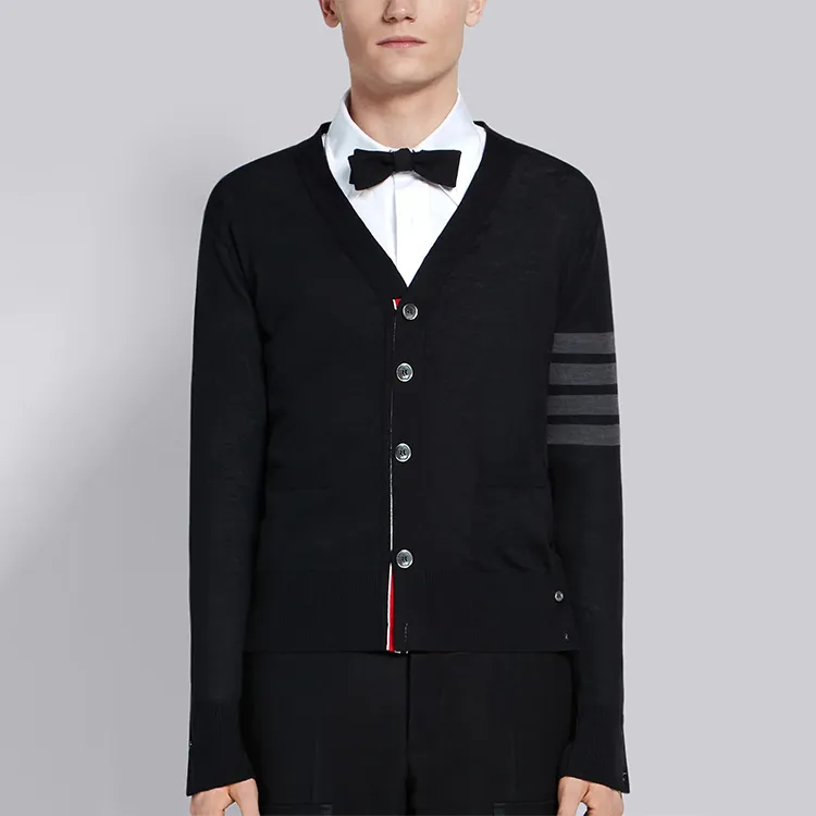 THOM BROWNE 4 Bar V Neck Cardigan-2