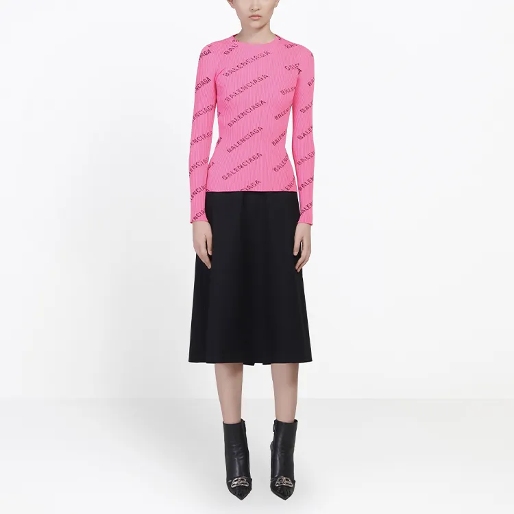 Balenciaga Printed Ribbed Knit Sweater Pink-2