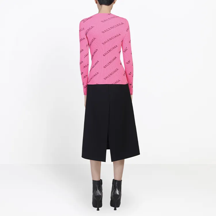 Balenciaga Printed Ribbed Knit Sweater Pink-3