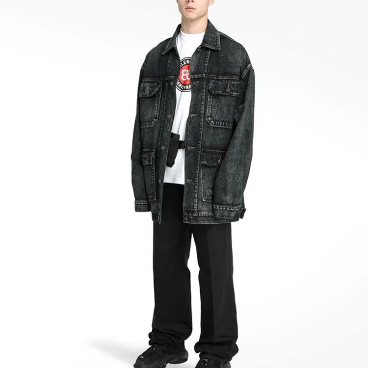 Balenciaga Denim Jacket Loose Fit Style Men's Black Gray Color-2