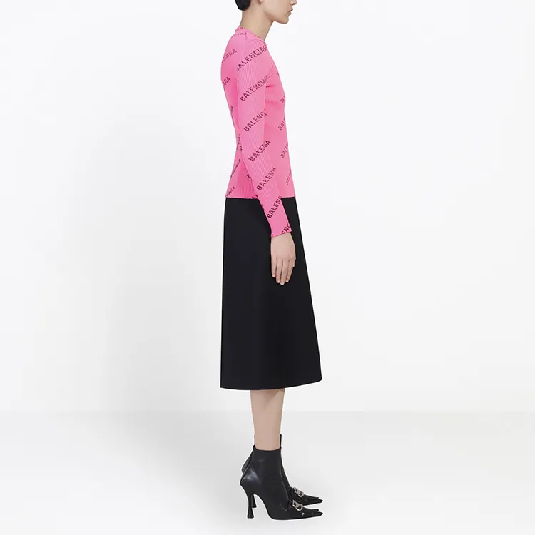 Balenciaga Printed Ribbed Knit Sweater Pink-4