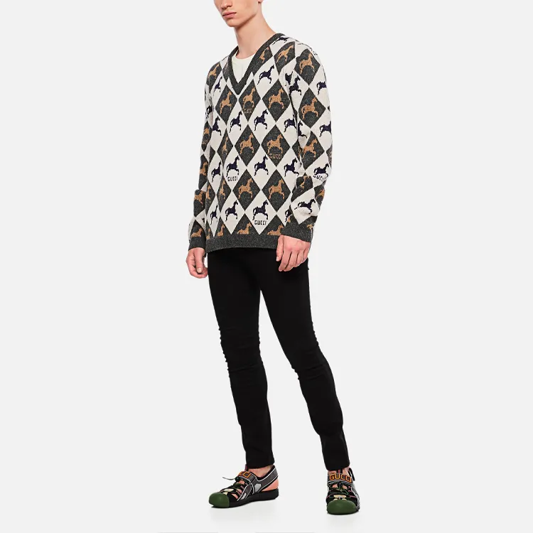 GUCCI Fitted Knitwear Men's Black Gray Color-5