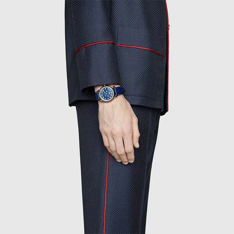 GUCCI G Timeless Collection Wrist Watch Automatic Mechanical Movement Genuine Leather Strap Blue Dial Men's Watches-2