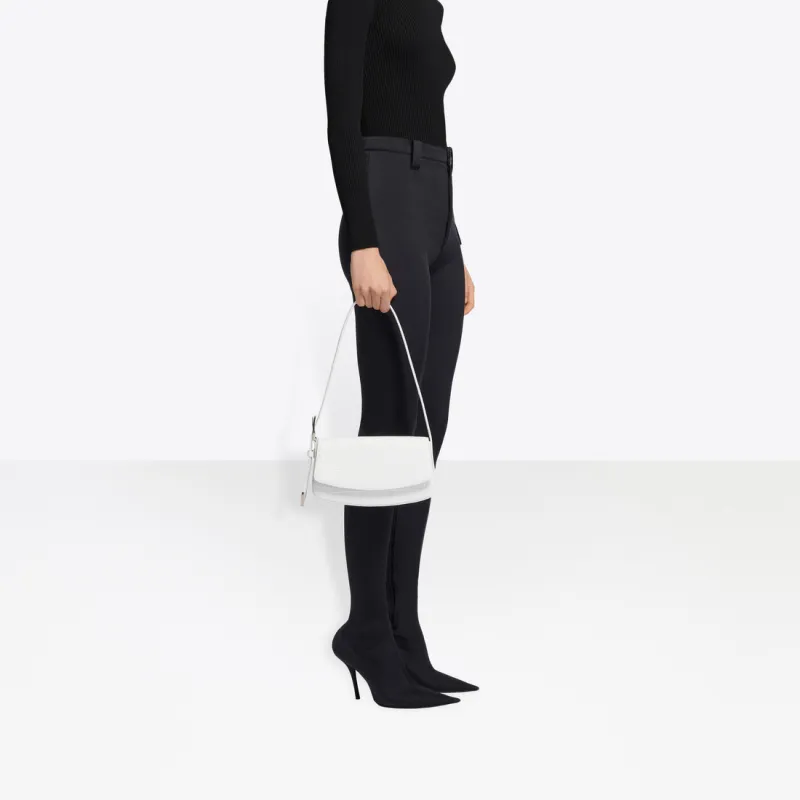 Balenciaga Calfskin Shoulder Bag, Portable Crossbody Bag Women's White-4