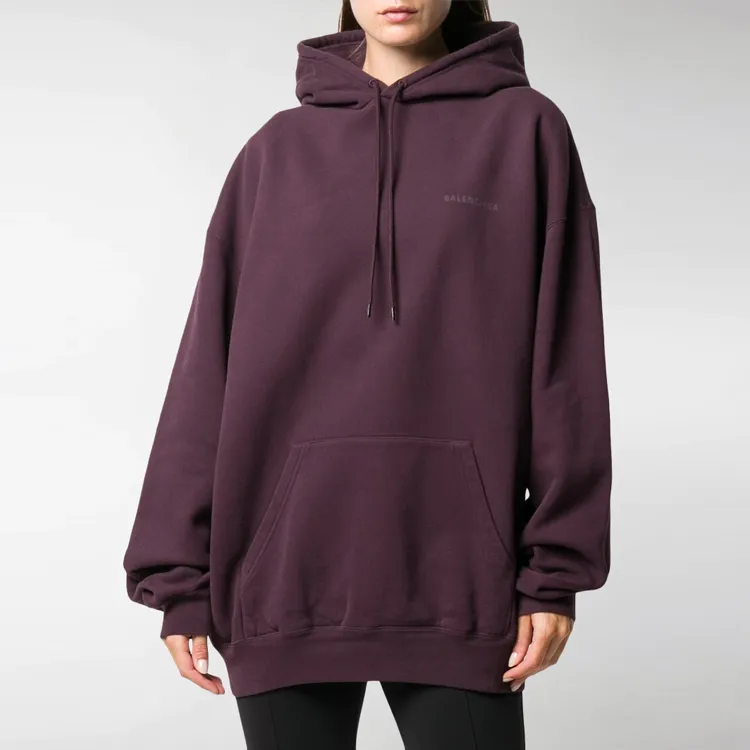 Balenciaga Women's Oversized Logo Print Hoodie Eggplant-1