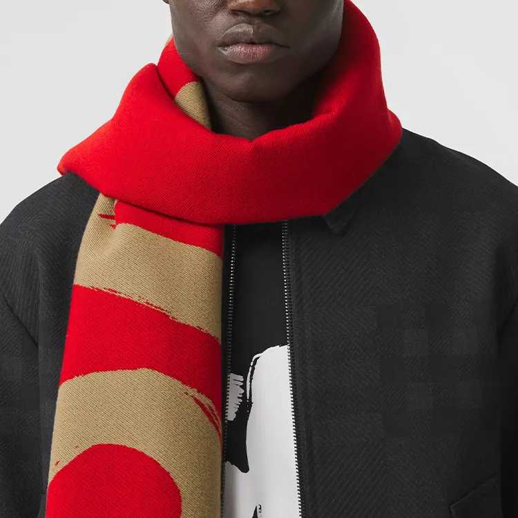 Burberry Knit Scarves Unisex Red Brown Multicolor-3