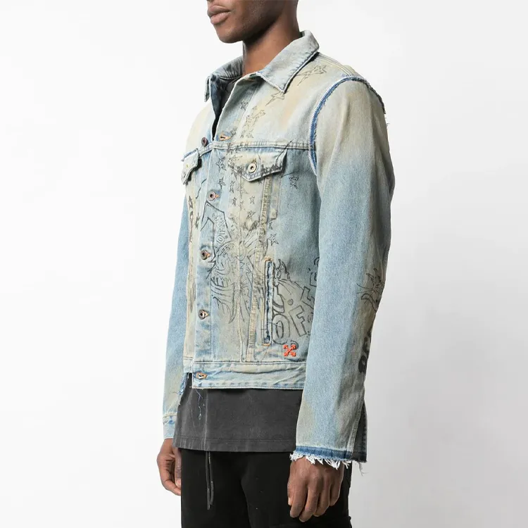 OFF WHITE Distressed Denim Jacket-4