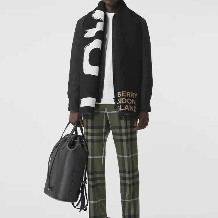 Burberry Knit Scarves Unisex Black Gray-5