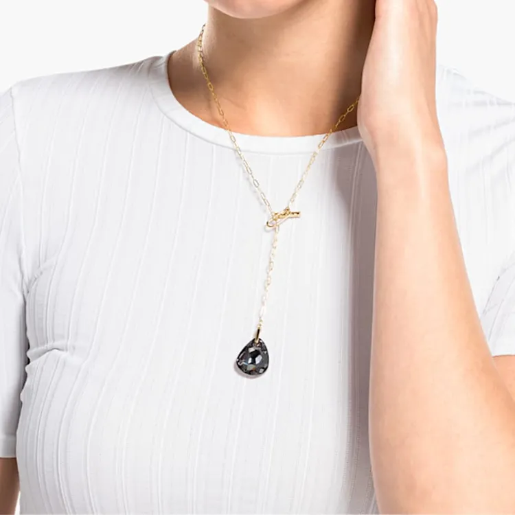 Swarovski T Bar Gold Plated Necklaces Women's Black-2