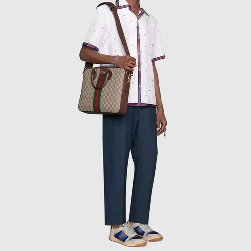 GUCCI Ophidia Canvas With Leather Briefcase Shoulder Bag Crossbody Bag Handbag Men's Ebony/Brown-9