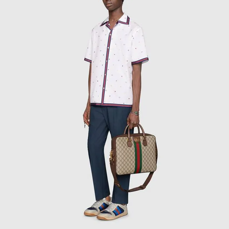 GUCCI Ophidia Canvas With Leather Briefcase Shoulder Bag Crossbody Bag Handbag Men's Ebony/Brown-8