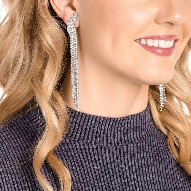 Swarovski Fit Clip On Earrings Women's White Gold Plated-1