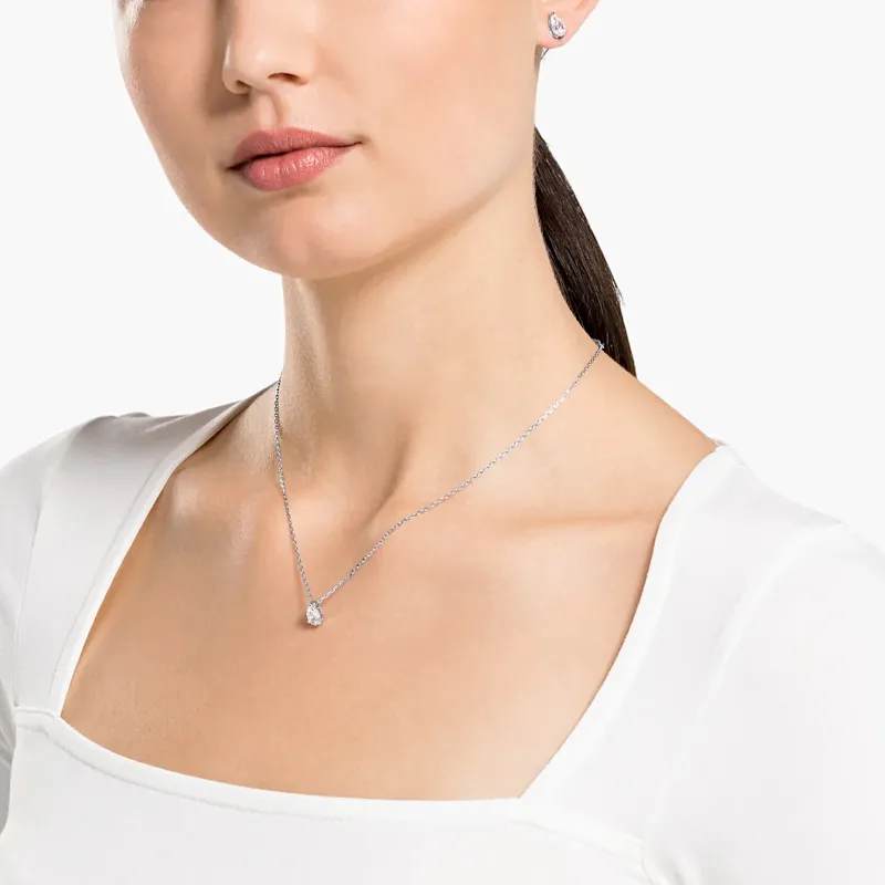 Swarovski Treasure Rhodium Plated Necklace Stud Earrings Women's White-2