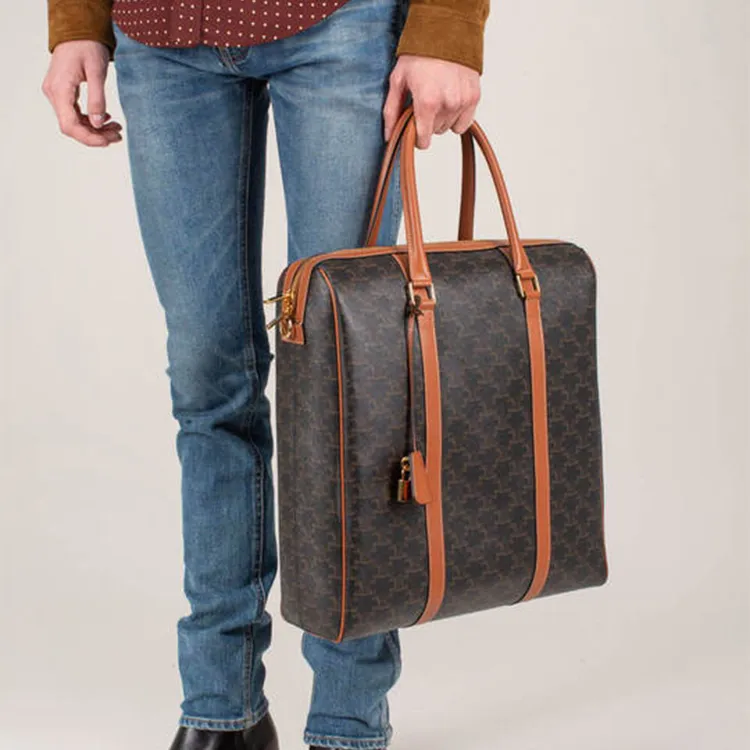 CELINE Cow Leather Tote Bag Shopping Bag Boston Bag Handbag Shoulder Bag Men's Tawny-3