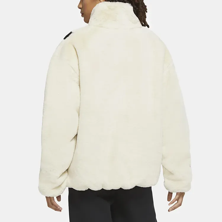 Nike Sportswear Women's Oversized Swoosh Logo Faux Fur Jacket Fossil/Black-2