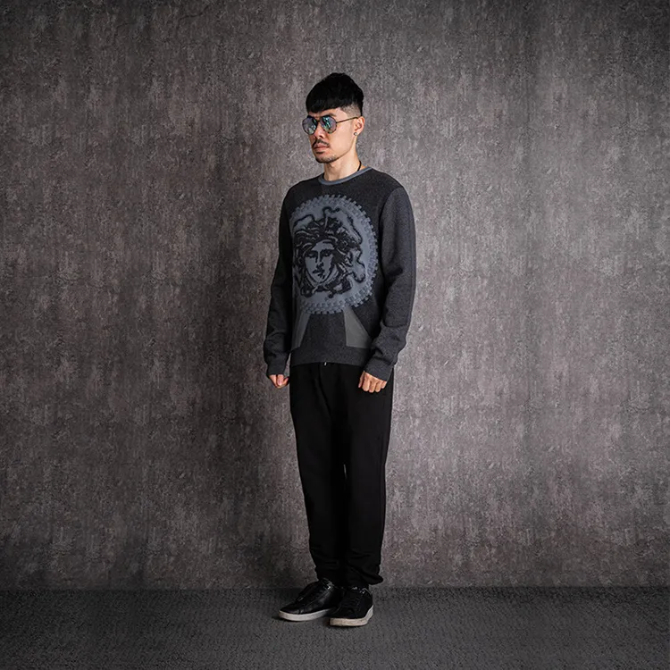 VERSACE Slim Fit Knitwear Men's Dark Gray-6