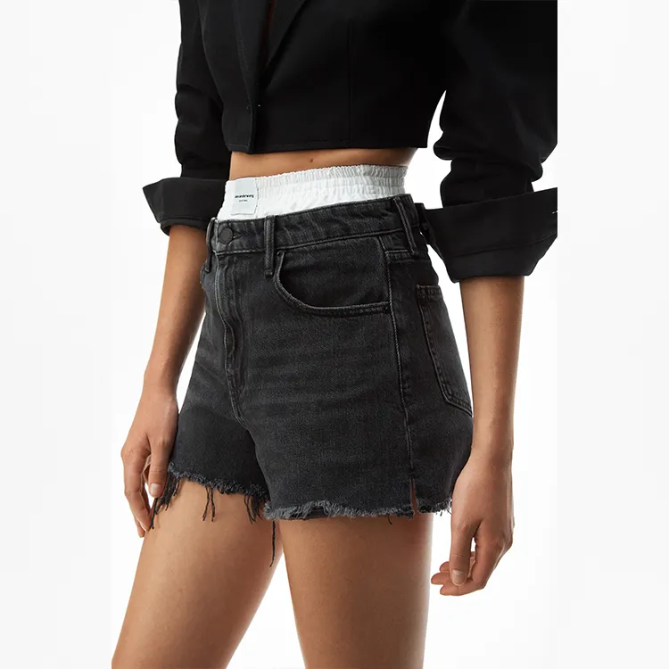 Alexander Wang Bite Denim Shorts Grey Adged-3