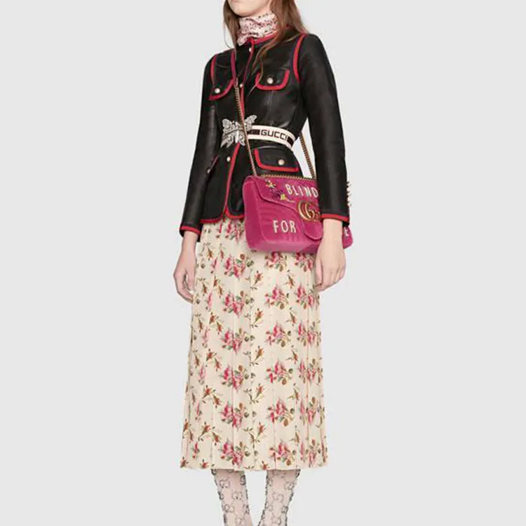 GUCCI GG Marmont Embroidered Velvet Crossbody Bag Shoulder Bag Women's Fuchsia-6
