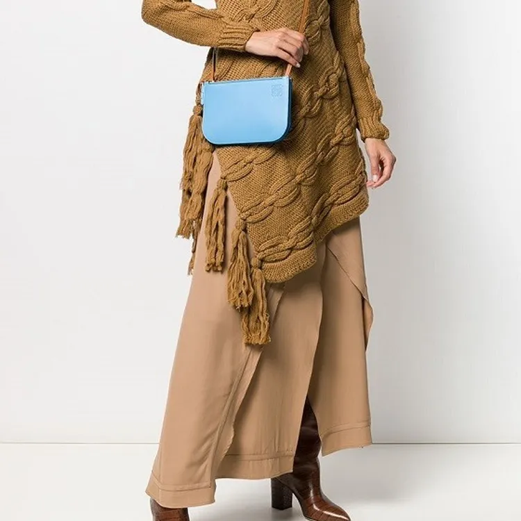 LOEWE Gate Soft Calfskin Crossbody Bag Shoulder Bag Women's Blue & Caramel-4
