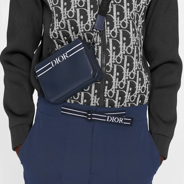 DIOR Calfskin Shoulder Bag Men's Navy-5