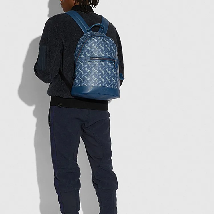 COACH Barrow Canvas With Artificial Leather Backpack Men's Blue-3