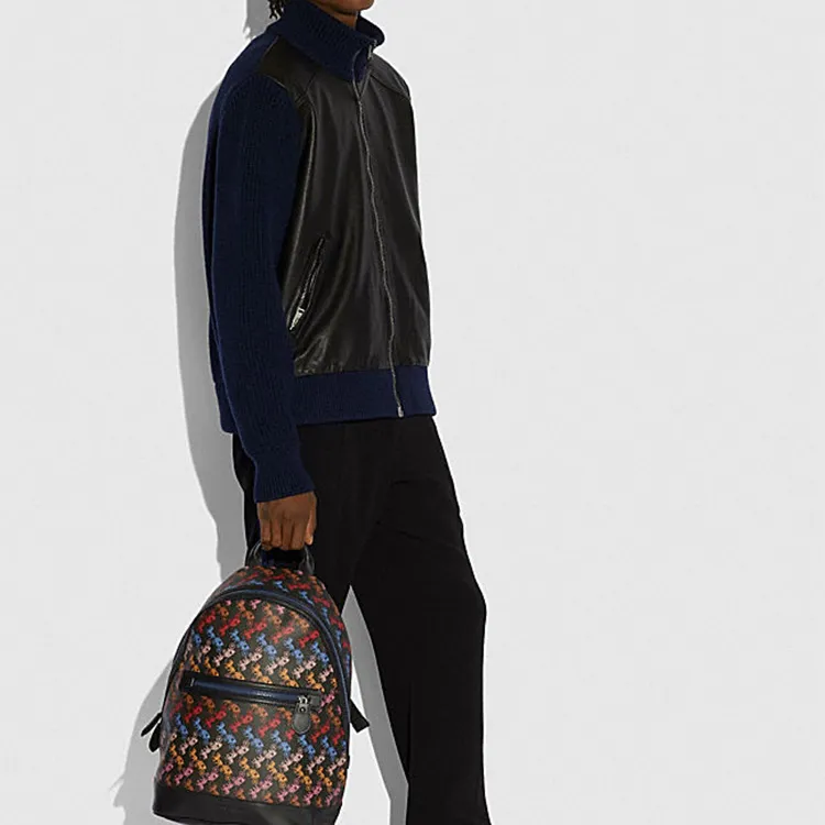 COACH Barrow Canvas With Leather Backpack Regular Men's Multicolor-3