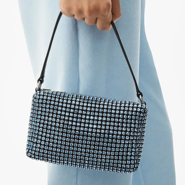 Alexander Wang Heiress Cow Leather Small Handbag, One Shoulder Bag, Handbag Medium Size Women's Blue-4