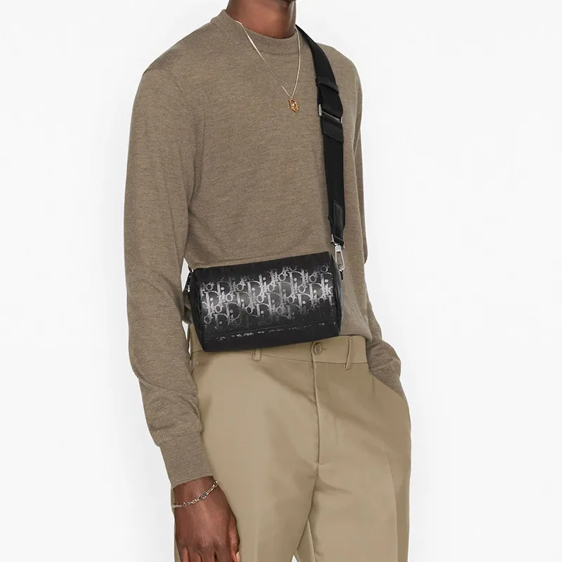 DIOR Leather ROLLER Cylinder Messenger Bag Shoulder Bag Crossbody Bag Men's Black-5