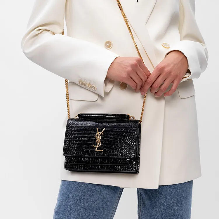 SAINT LAURENT Sunset Chain Wallet Black-4