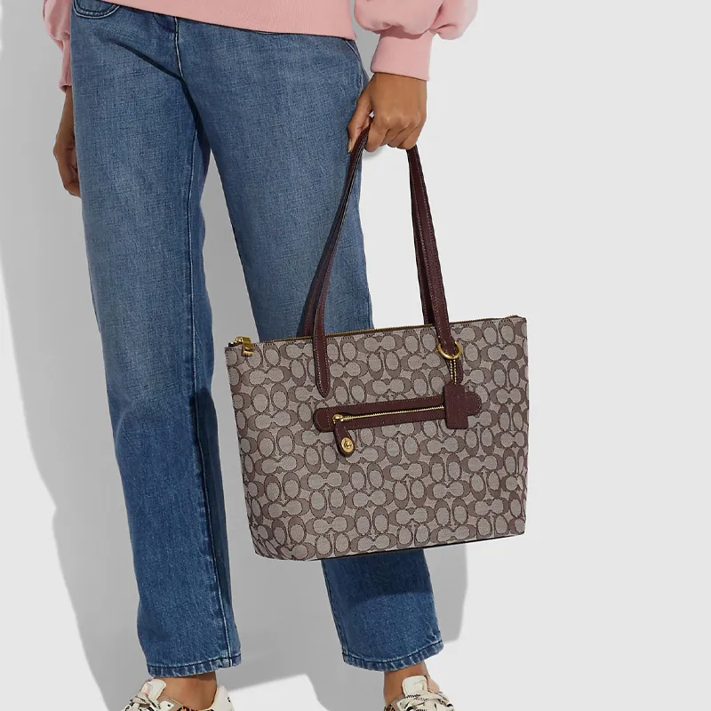 COACH Taylor Jacquard Canvas With Leather Tote Bag Shopping Bag Handbag Shoulder Bag Women's Oak Maple Brown Monogram-5