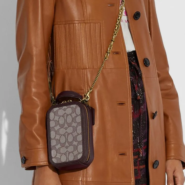 COACH Patchwork Cell Phone Pouch Camera Bag Portable Crossbody Bag Shoulder Bag Mini Women's Tan-3